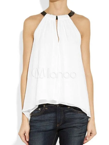 Blusa Halter de poliéster de color blanco de la mujer de gracia ... Blusa Halter de poliéster de color blanco de la mujer de gracia ...