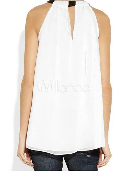 Blusa Halter de poliéster de color blanco de la mujer de gracia ...