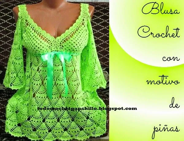 Todo crochet: Patrones ganchillo de Bella Blusa en Punto Piña ...