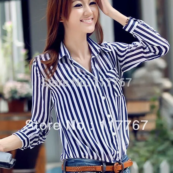 Modelos de blusas en chifon de rayas - Imagui