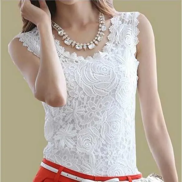 Blusas femeninas 2015 del verano mujeres blusa encaje sin mangas ... Blusas femeninas 2015 del verano mujeres blusa encaje sin mangas ...