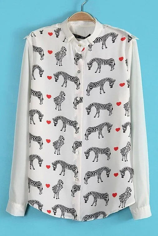 Blusas de gasa estampada cebra-Blanco-Spanish SheIn(Sheinside) Blusas de gasa estampada cebra-Blanco-Spanish SheIn(Sheinside)