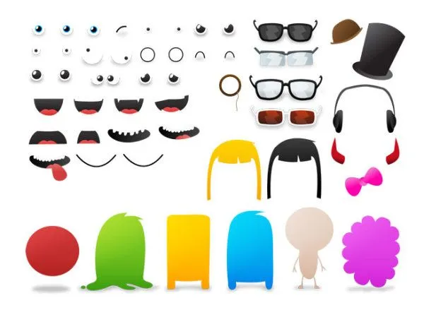 Boca, ojos, cabello, auriculares de monstruo de ojo gafas palabra ...