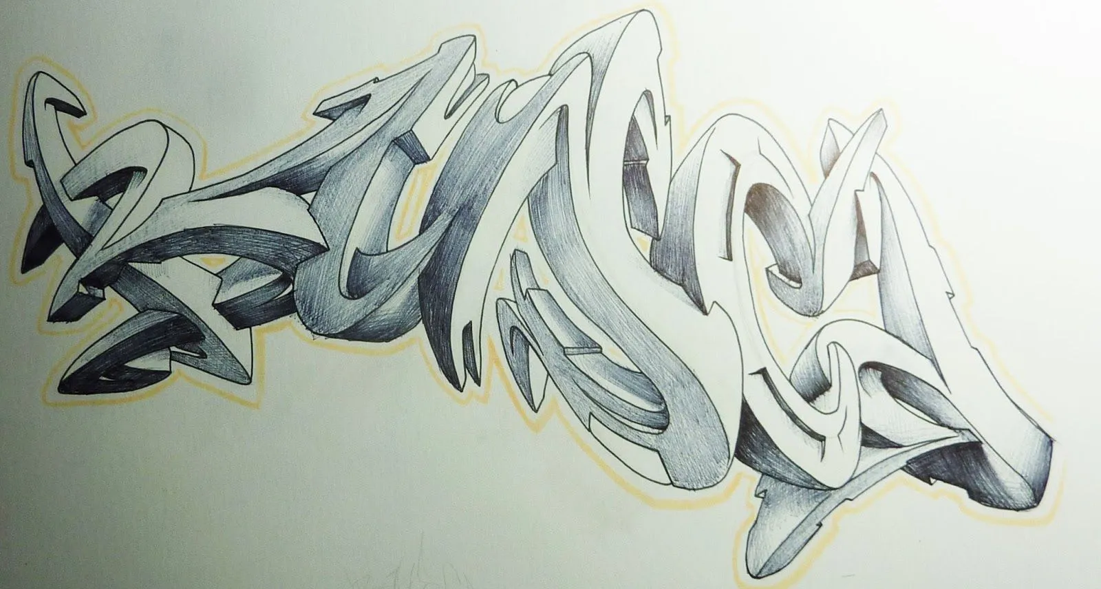 Graffitis en 3D bocetos en papel - Imagui