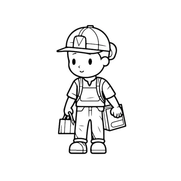 Boceto dibujado a mano arte de una sola línea para colorear página dibujo lineal día del trabajador | Vector Premium Boceto dibujado a mano arte de una sola línea para colorear página dibujo lineal día del trabajador | Vector Premium