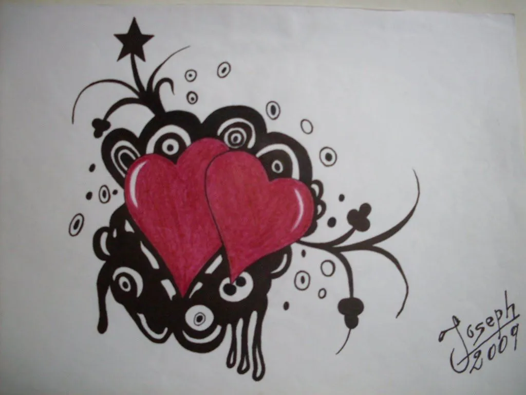 Dibujando dos corazones fondo sombreado gótico. Dibujando dos corazones fondo sombreado gótico.
