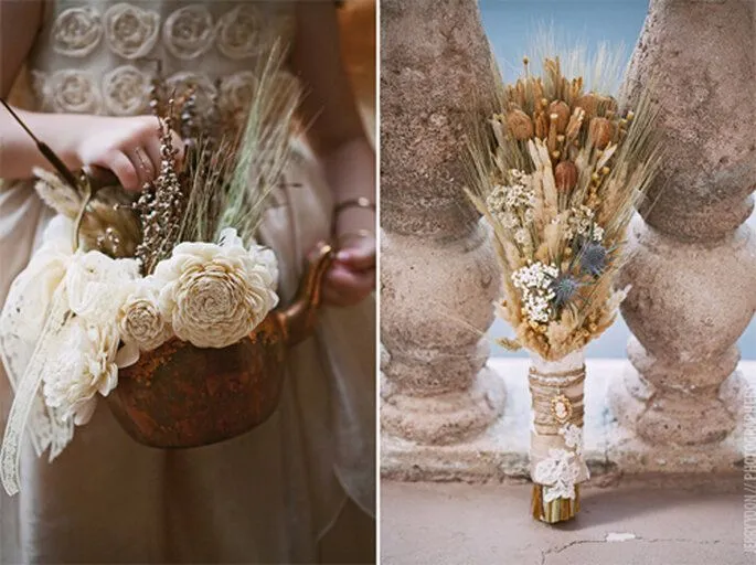 Una boda de cuento decorada con trigo y flores secas