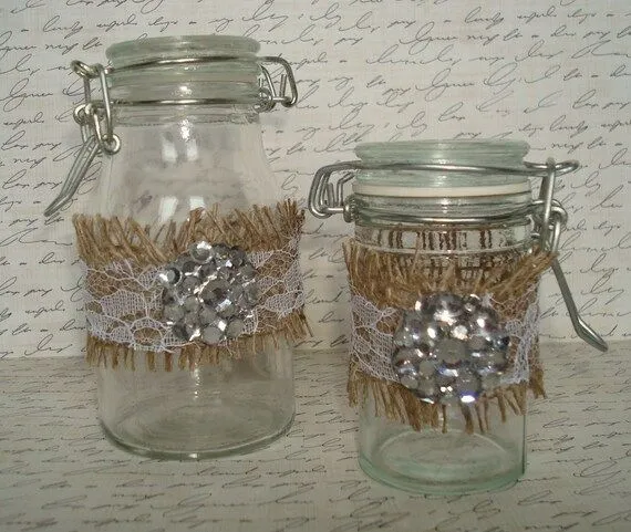 Boda decorado frascos-Vintage-rústico-Pen por TapersnPetals en Etsy