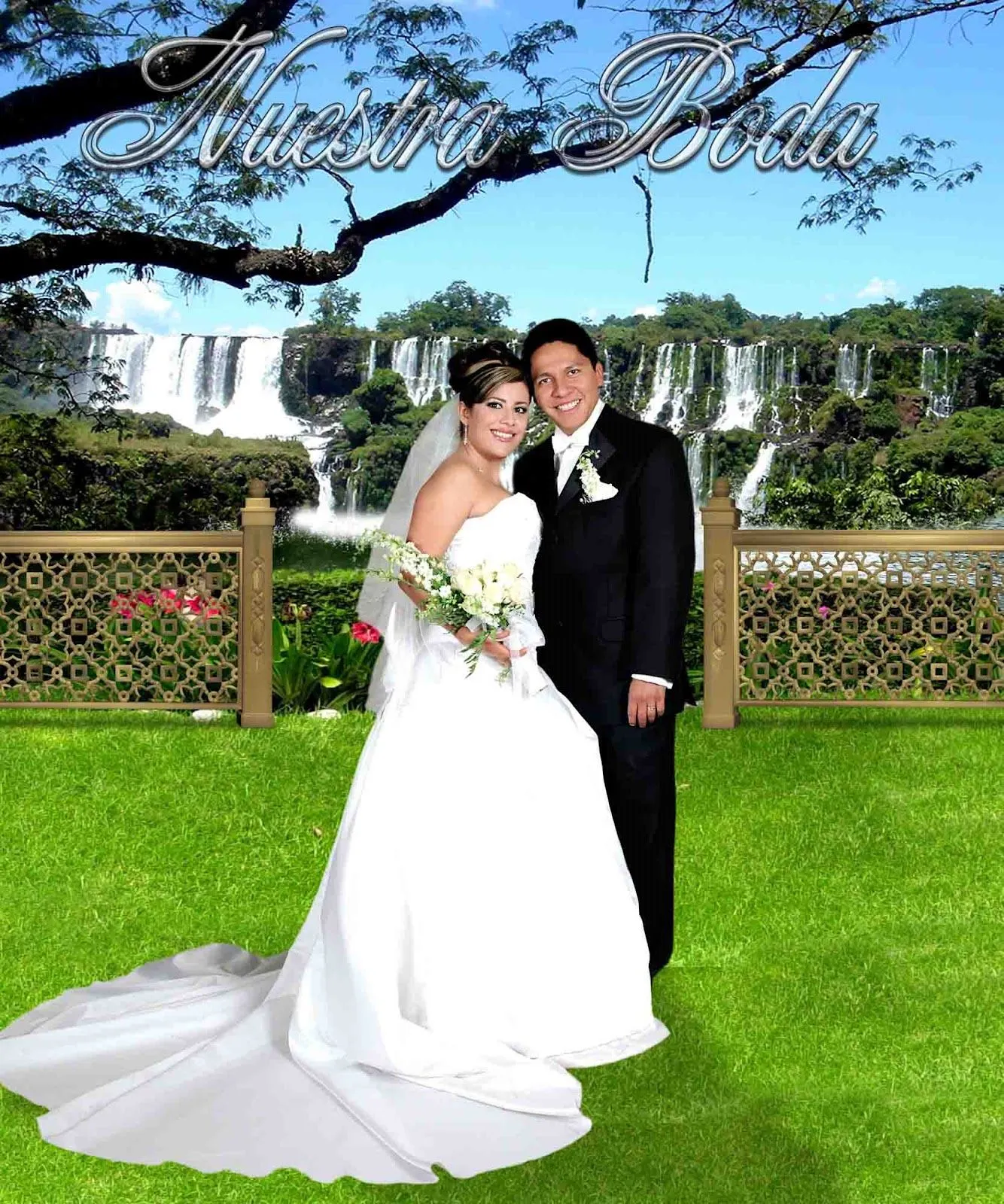 Nuestra Boda fondo con cascada - Plantillas para Photoshop 2015 Nuestra Boda fondo con cascada - Plantillas para Photoshop 2015