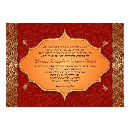 Boda indio dorado del marco del borde invitaciones personales de ... Boda indio dorado del marco del borde invitaciones personales de ...
