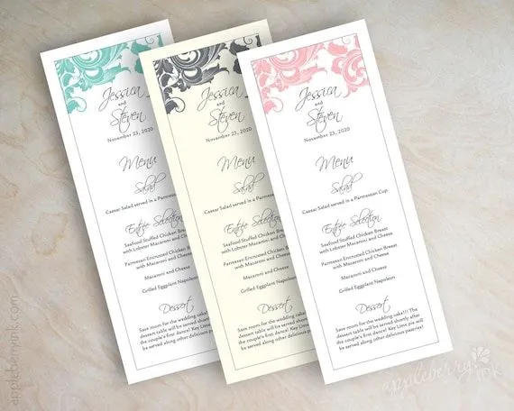 Boda tarjetas de menú menú de boda para imprimir por appleberryink Boda tarjetas de menú menú de boda para imprimir por appleberryink