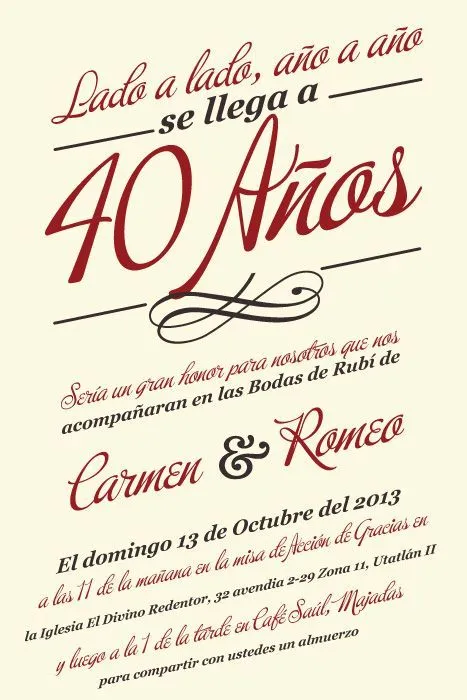 Bodas de Ruby, diseño de invitación | Event Design | Pinterest | Bodas