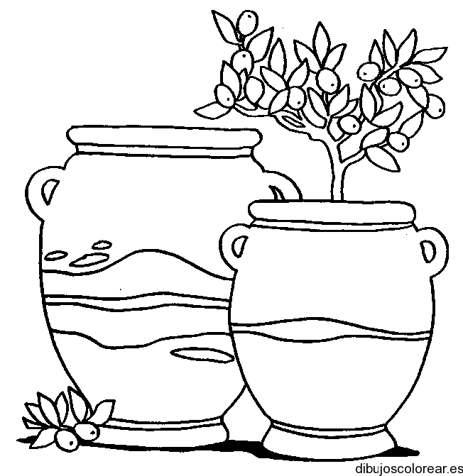Dibujo de dos jarrones con plantas | Dibujos para Colorear Dibujo de dos jarrones con plantas | Dibujos para Colorear
