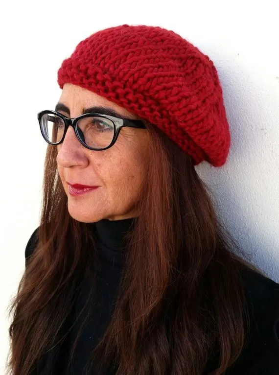 Boina roja gorro de lana gorro dos agujas boina de por EstherTg Boina roja gorro de lana gorro dos agujas boina de por EstherTg