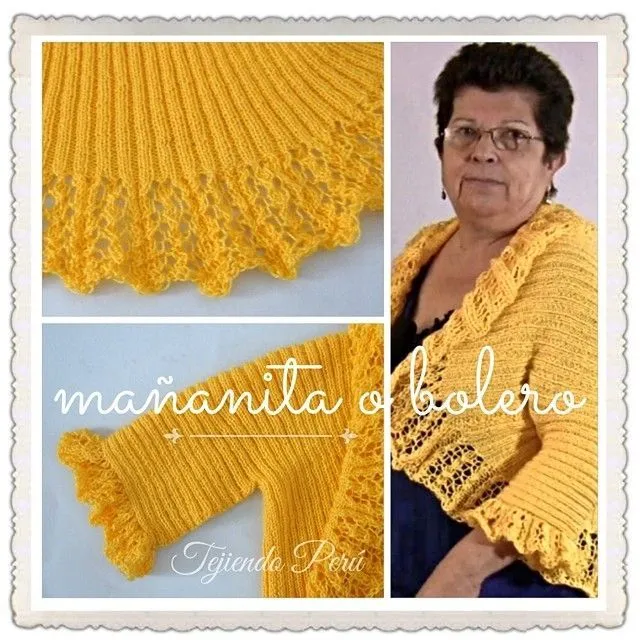 Bolero o mañanita con bonos calados tejido en dos agujas o palitos ... Bolero o mañanita con bonos calados tejido en dos agujas o palitos ...