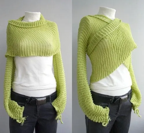 iKnitts: Patron para tejer a dos agujas | Bolero Wrap en Mohair verde