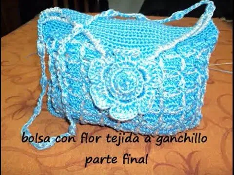 BOLSA CON FLOR TEJIDA A GANCHILLO EN 2 COLORES, PARTE FINAL ...