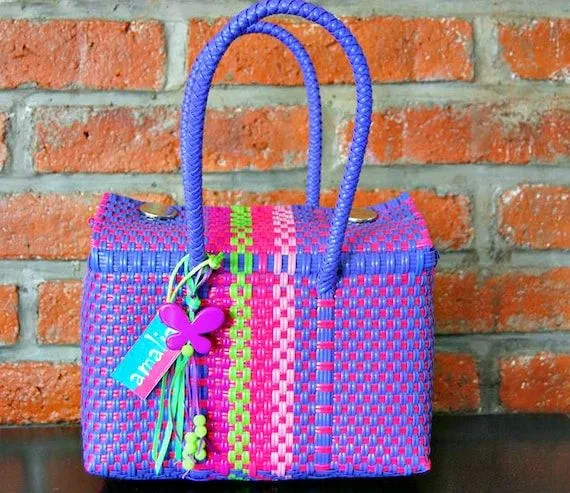 Bolsa Morada y Rosa Tejida a mano Diseño Único Bolsa por MexiMexi Bolsa Morada y Rosa Tejida a mano Diseño Único Bolsa por MexiMexi