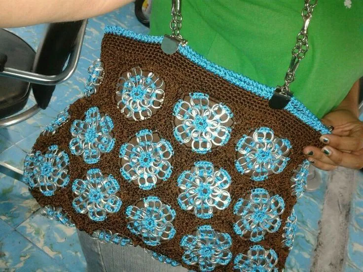 Bolsa tejida a crochet /con fichas de soda | Cosas que me encantan ... Bolsa tejida a crochet /con fichas de soda | Cosas que me encantan ...
