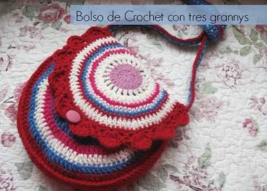 Bolso de crochet circular con 3 grannis tutorial - Patrones Crochet