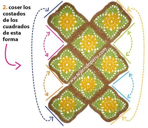 Bolso con 8 cuadrados o grannys - Tejiendo Perú Bolso con 8 cuadrados o grannys - Tejiendo Perú