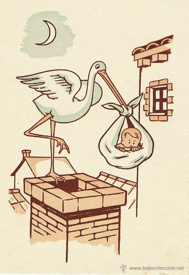 bonita postal antigua - cigüeña con bebe - Comprar Postales ... bonita postal antigua - cigüeña con bebe - Comprar Postales ...