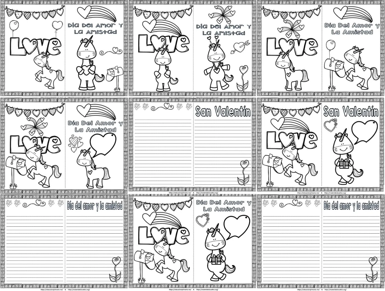 Bonitas tarjetas del día del amor y la amistad o San Valentín de unicornios | Material Educativo Bonitas tarjetas del día del amor y la amistad o San Valentín de unicornios | Material Educativo