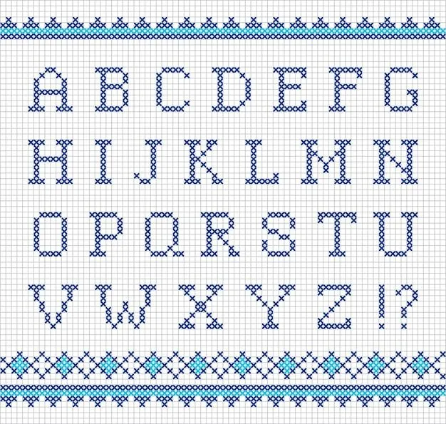 Bordado de letras de punto de cruz del alfabeto vectorial | Vector Premium Bordado de letras de punto de cruz del alfabeto vectorial | Vector Premium