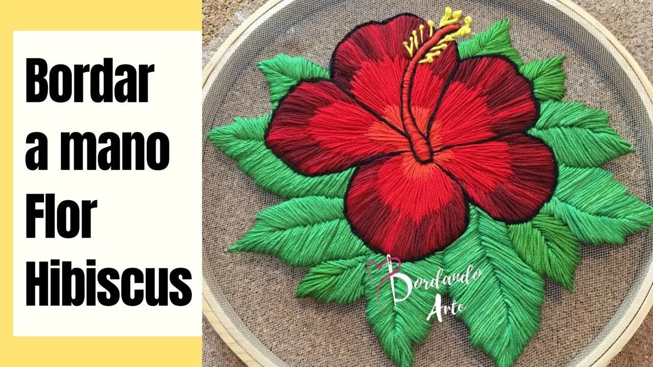 Bordar a mano flor hibiscus en tela tul punto matizado | Hibiscus flower  embroidery - YouTube