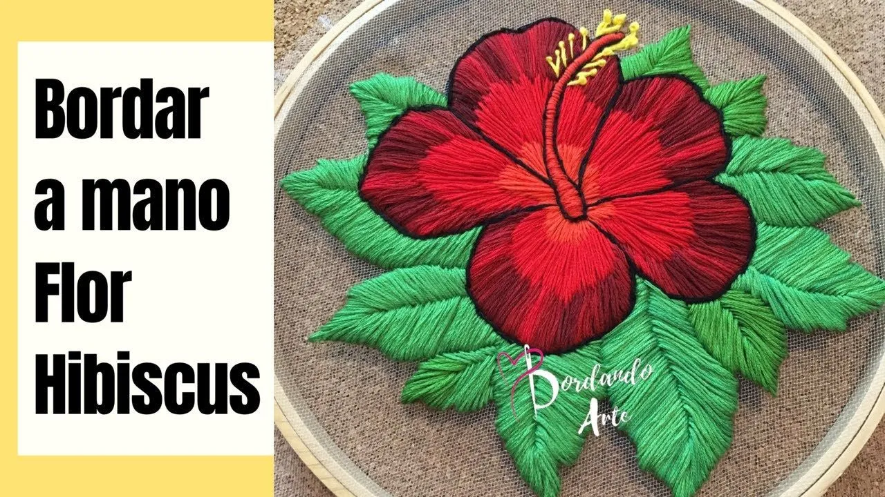 Bordar a mano flor hibiscus en tela tul punto matizado | Hibiscus flower embroidery - YouTube Bordar a mano flor hibiscus en tela tul punto matizado | Hibiscus flower embroidery - YouTube