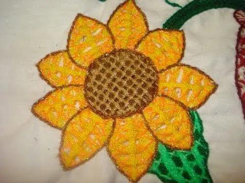 Como Bordar Puntada Fantasia Girasol IV - YouTube