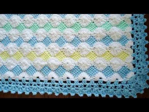 Manta o cobija con borde para bebés tejida a crochet | RepeatVids