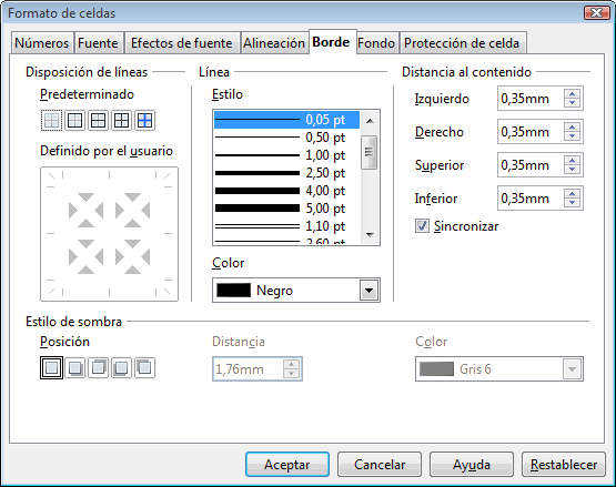Bordes y fondo de celdas - Manual de Apache OpenOffice Calc