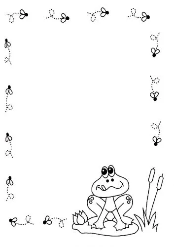 Imagen Dibujos de bordes de hojas con animales: rana y mosca - grupos. Imagen Dibujos de bordes de hojas con animales: rana y mosca - grupos.