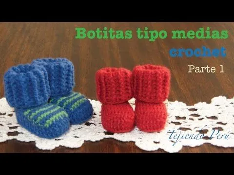 Botas tipo medias tejidas a crochet para bebes (Parte 1) - YouTube Botas tipo medias tejidas a crochet para bebes (Parte 1) - YouTube