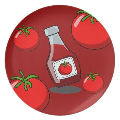 Botella de salsa de tomate del dibujo animado platos | Zazzle