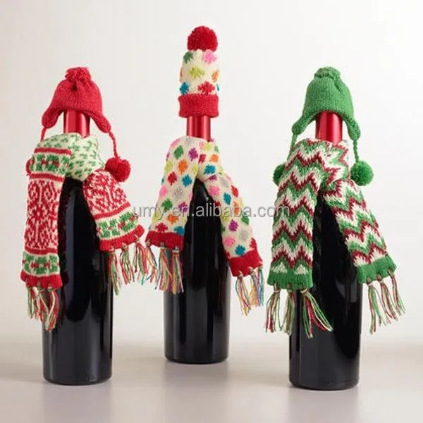 Botella de vino navidad tapa de la cubierta y decoración de la ...