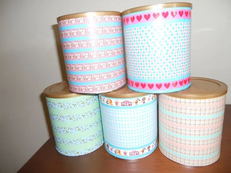 Botes de leche para bebes decorados con washi tape. Pueden ...