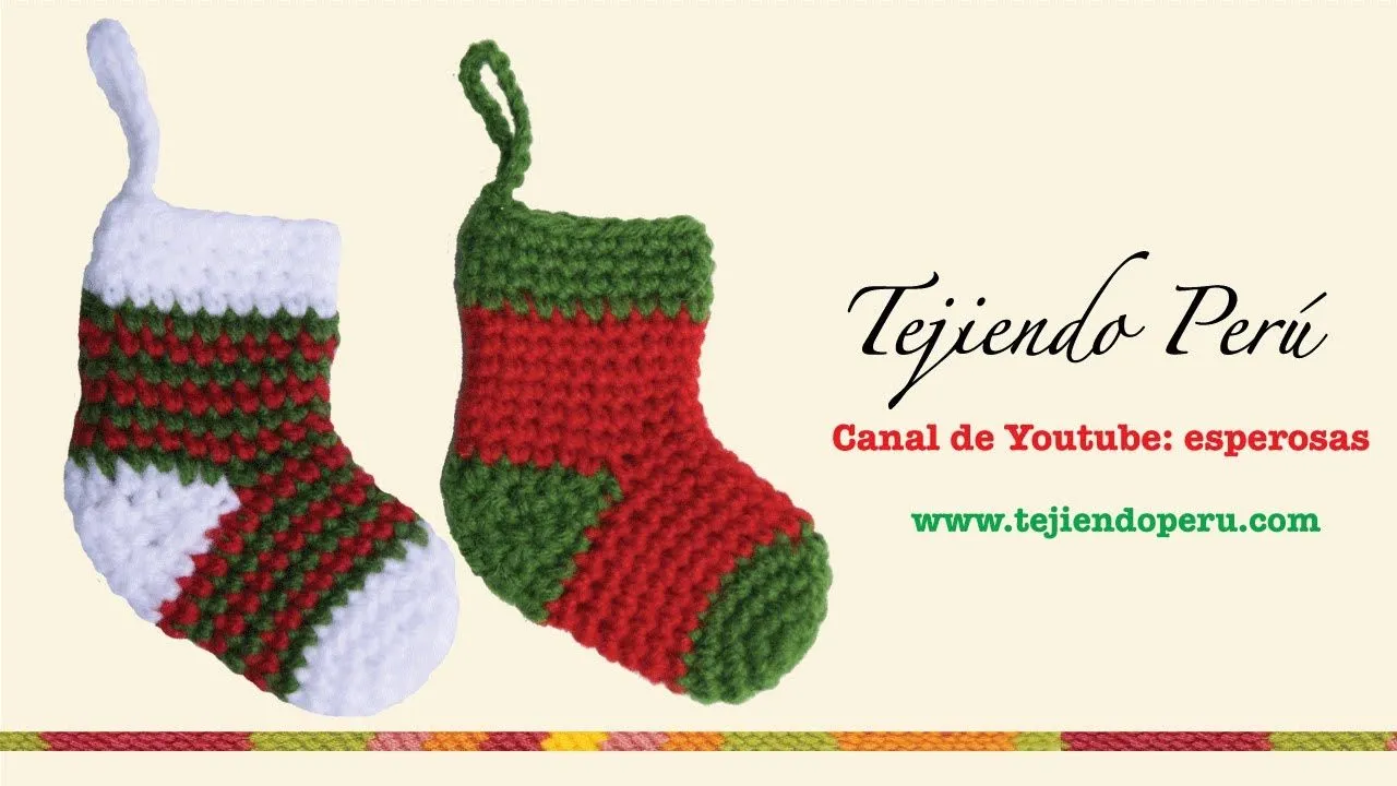 Botitas o medias de Navidad tejidas a crochet - Tejiendo Perú Botitas o medias de Navidad tejidas a crochet - Tejiendo Perú