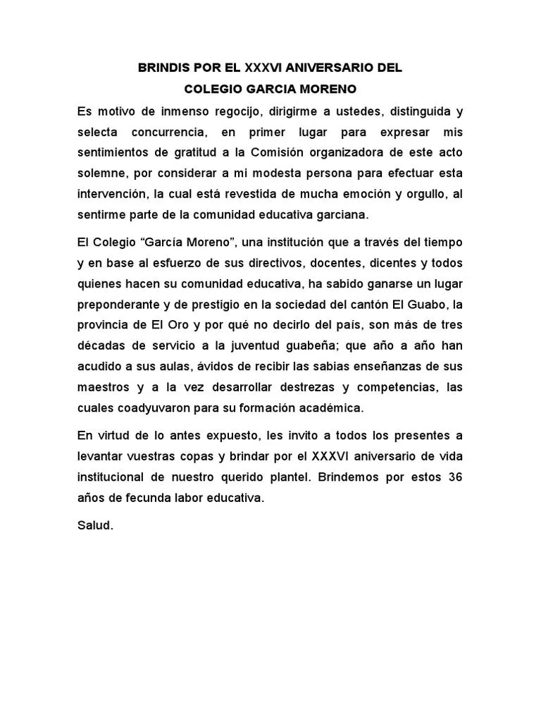Brindis Por Aniversario Del Colegio 2018 | PDF Brindis Por Aniversario Del Colegio 2018 | PDF