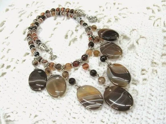 Brown Gray Agate Bib Necklace natural gemstone by SanaGem on Etsy