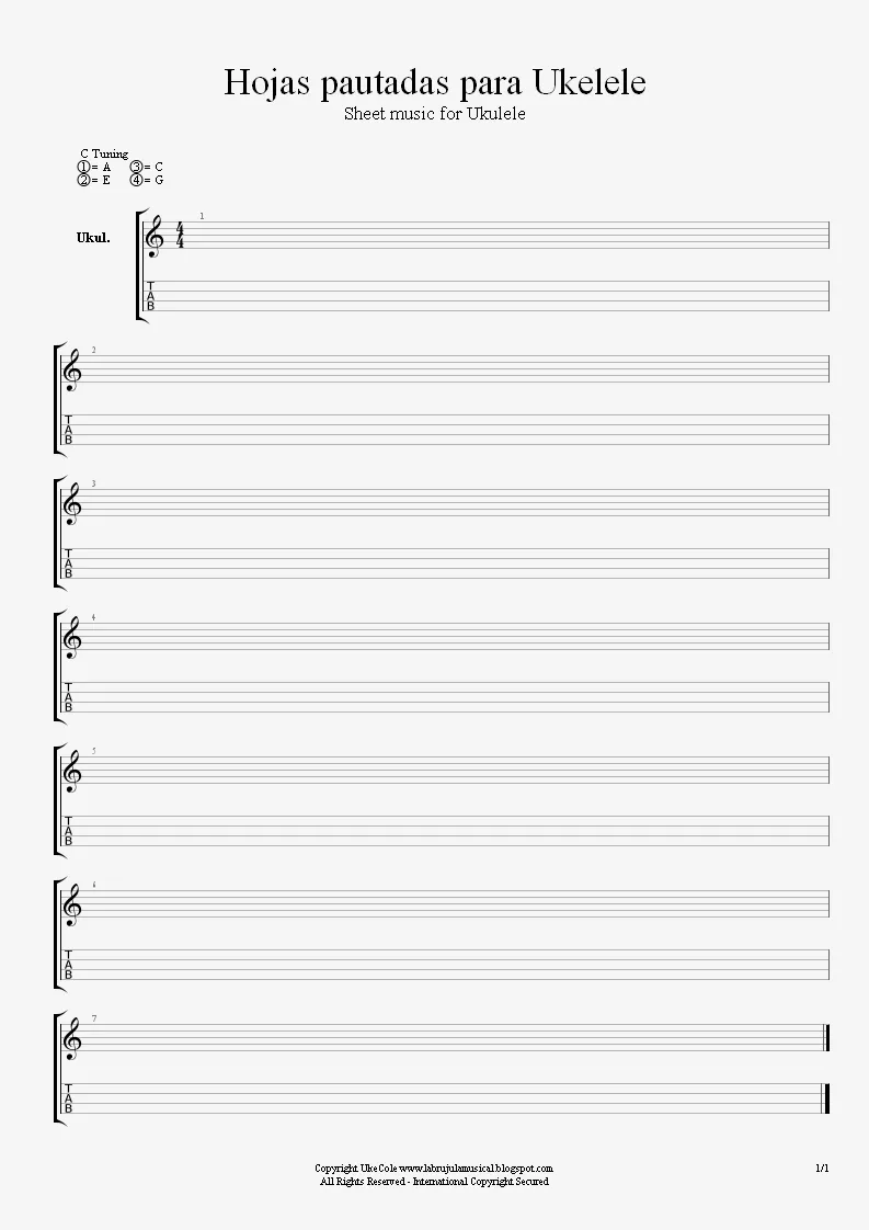 La Brújula Musical: Hojas Pautadas para Ukelele. Sheet music for ...