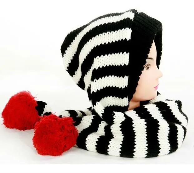 Moda de punto a mano de ganchillo Pompom capucha sombrero y de la ...