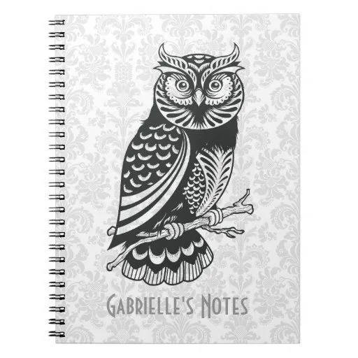 Búho abstracto negro y blanco libro de apuntes con espiral | Zazzle Búho abstracto negro y blanco libro de apuntes con espiral | Zazzle
