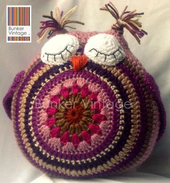 Buho cojín Crochet Patrón Tutorial Crochet por BunkerVintage Buho cojín Crochet Patrón Tutorial Crochet por BunkerVintage