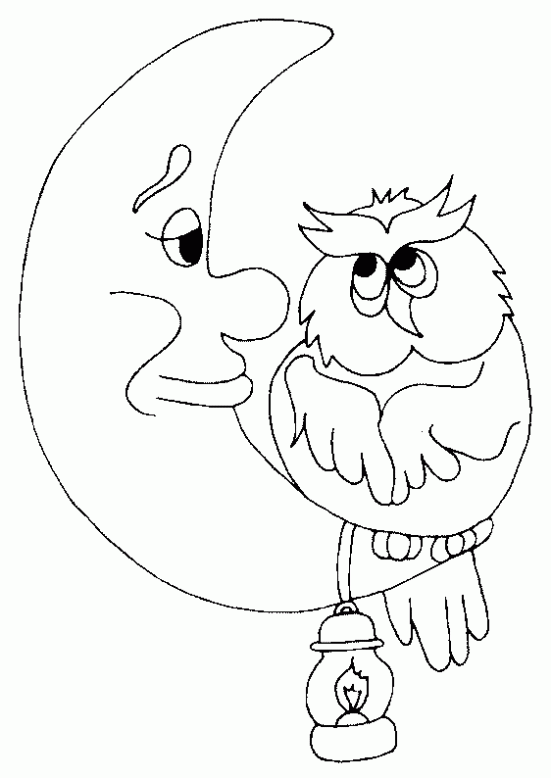 Dibujo de Luna y búho para colorear. Dibujos infantiles de Luna y ... Dibujo de Luna y búho para colorear. Dibujos infantiles de Luna y ...