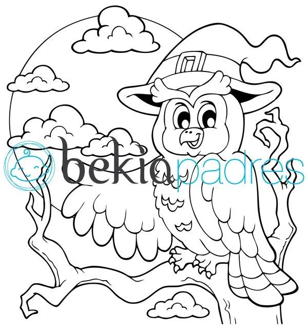 Búho con gorro de bruja: dibujo para colorear Búho con gorro de bruja: dibujo para colorear