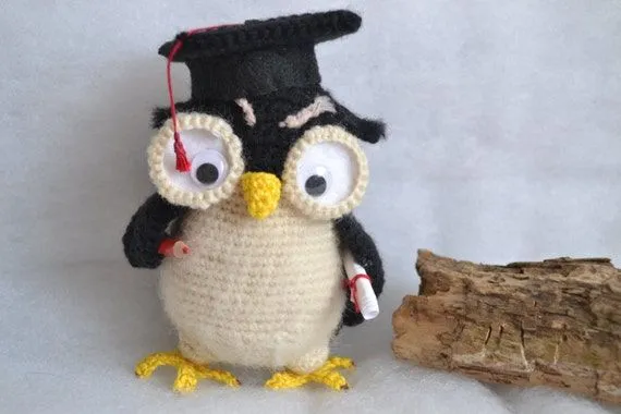 Buho graduado ganchillo juguete amigurumi por FlowersbyIrene Buho graduado ganchillo juguete amigurumi por FlowersbyIrene