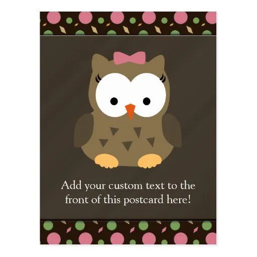 Búho lindo de la niña con el arco rosado tarjetas postales de Zazzle. Búho lindo de la niña con el arco rosado tarjetas postales de Zazzle.