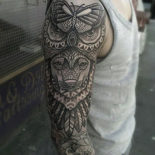 Buho. Oso. Tatuaje. Brazo. Style. Blanco y negro. | Tattoos ...